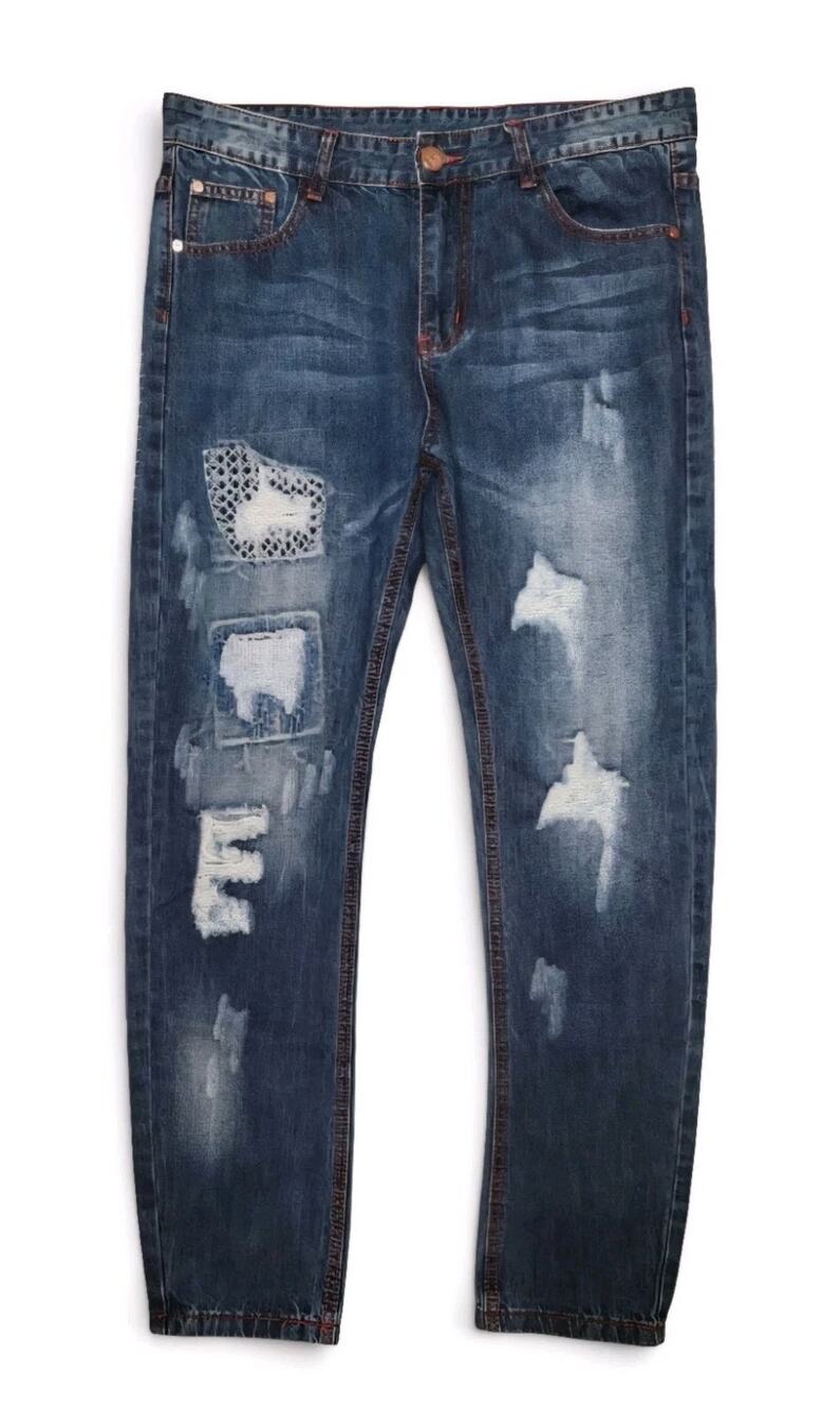 The Heritage By America 1776 Men's Size 34x31 Darkwash Blue Distressed Jeans
